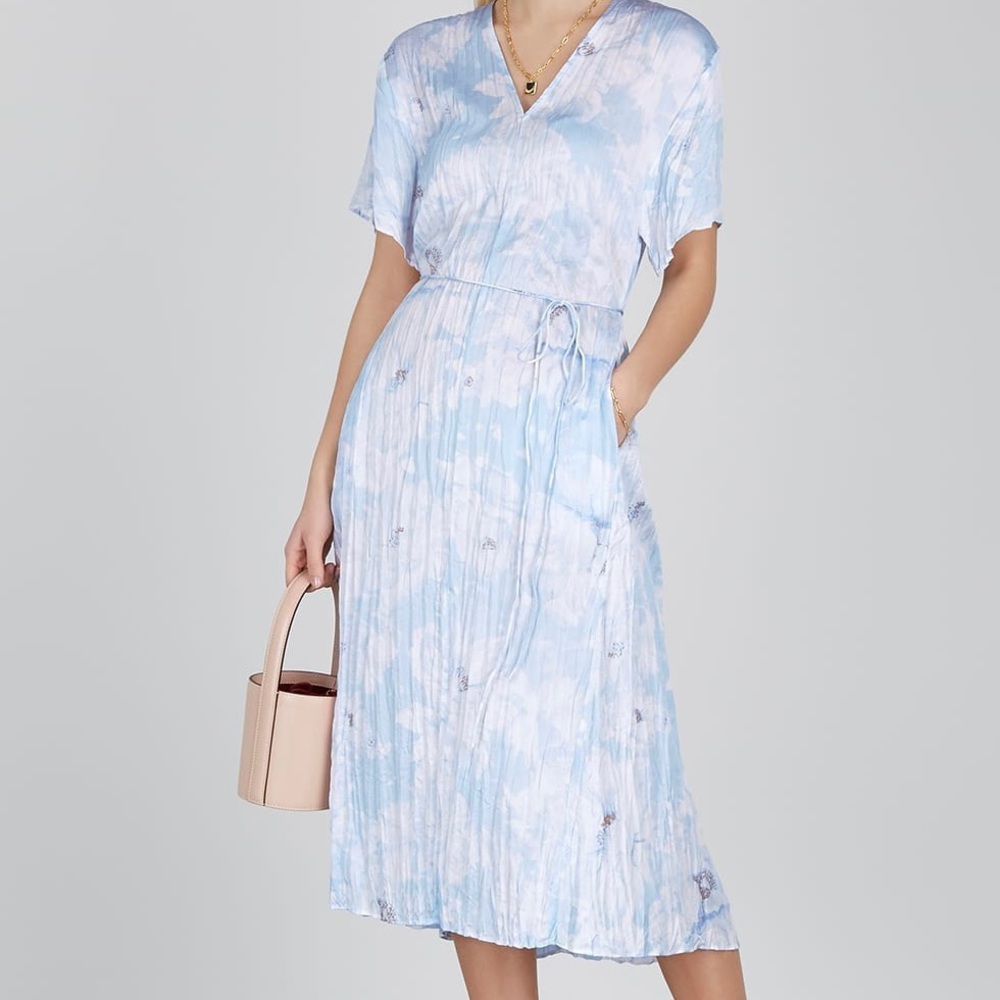 VINCE Painted Magnolia V-Neck Dress